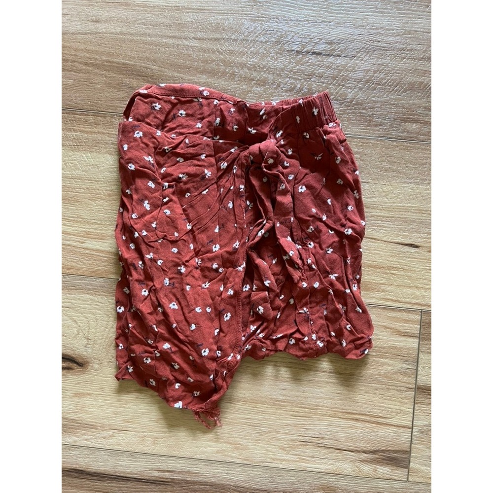 Copper Key Kids Skirt Girls S Red Floral Elastic Waist Tie Front Frayed Hem